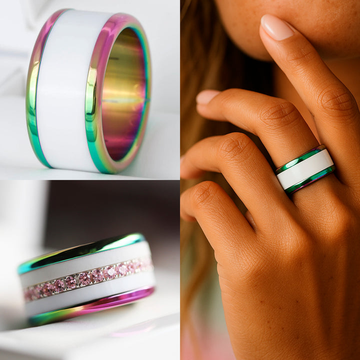 Base small arrondie polie "Rainbow" en acier inoxydable pour bague mood interchangeable