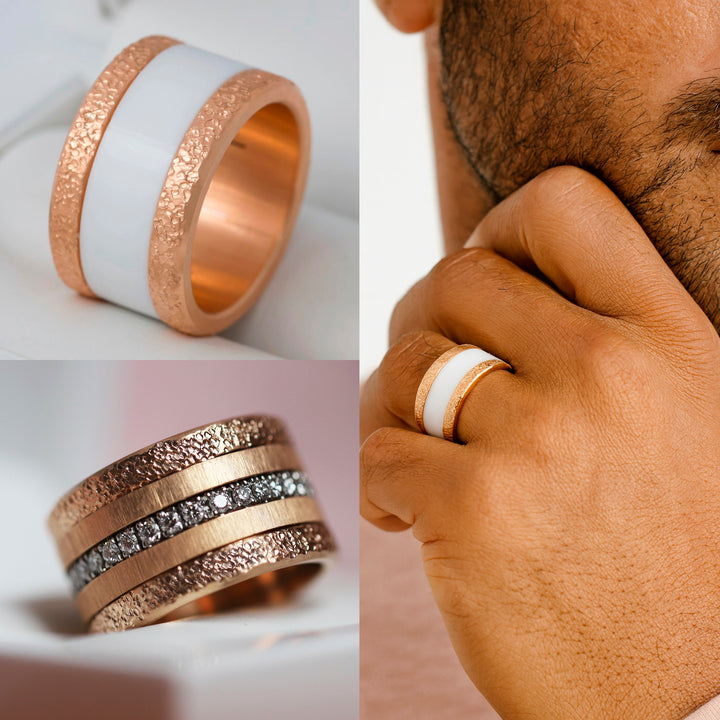 Base large "Rock" en acier rose gold inoxydable pour bague mood interchangeable, Edition collector numérotée de 1 à 100