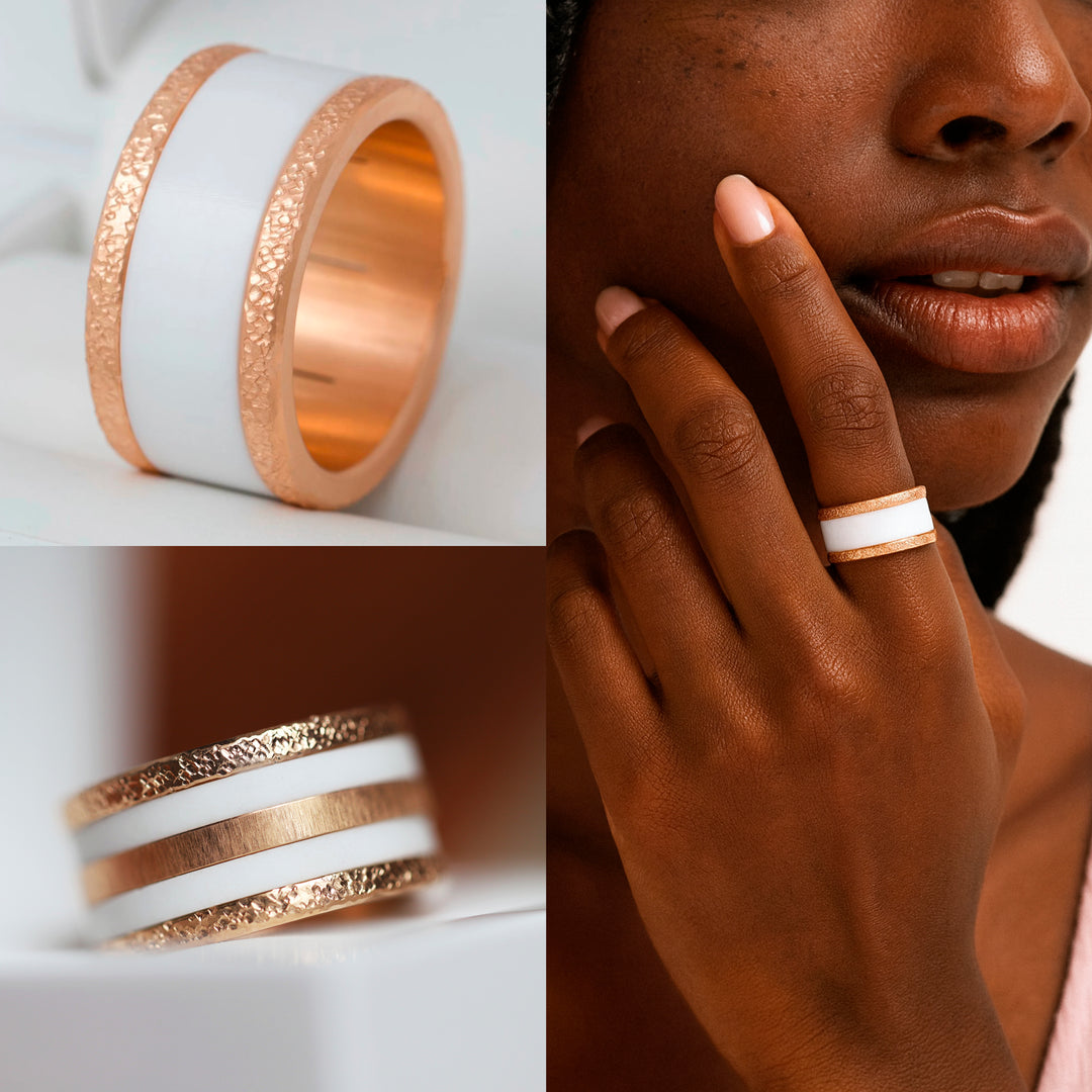 Base small "Rock" en acier rose gold inoxydable pour bague mood interchangeable, Edition collector numérotée de 1 à 100
