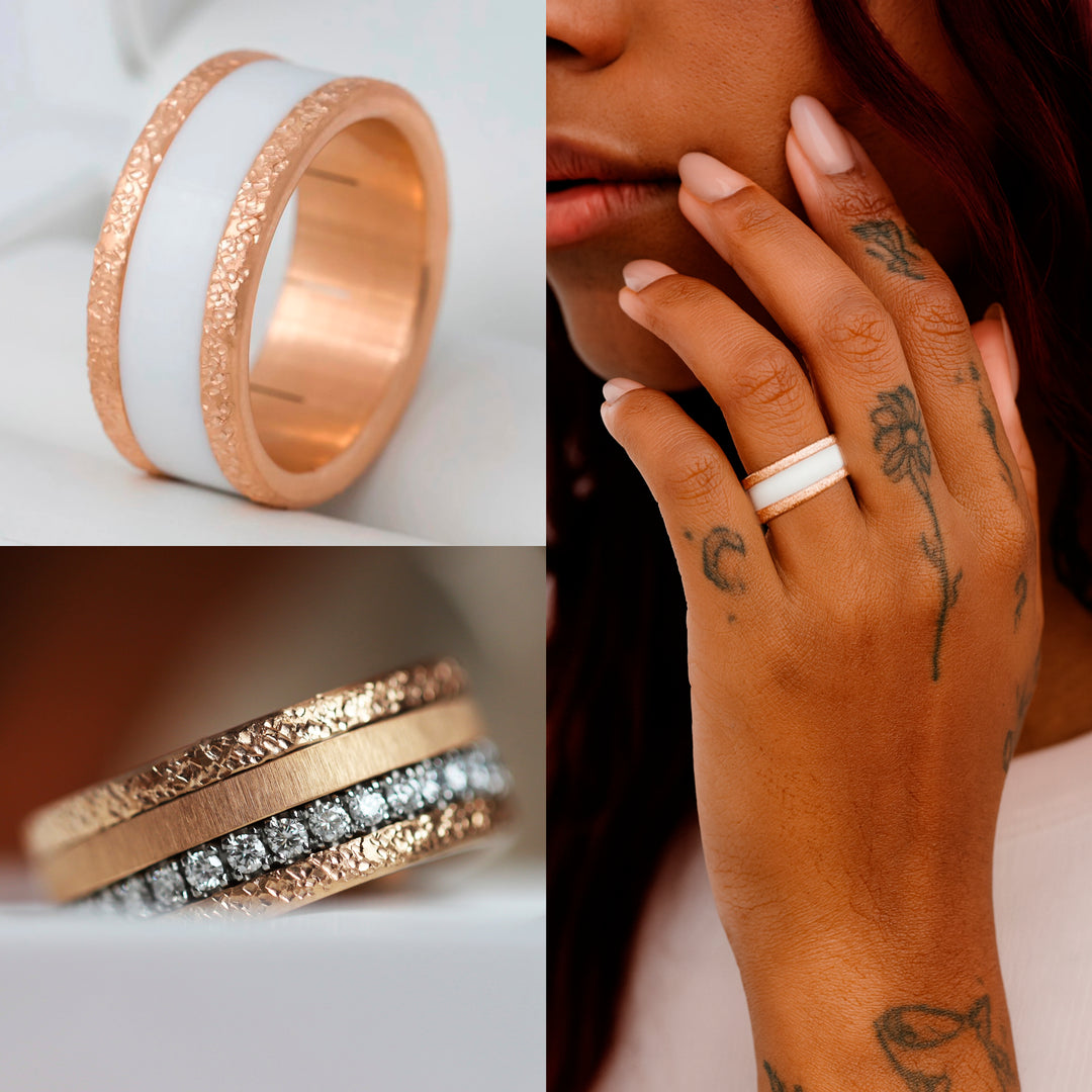 Base extra small "Rock" en acier rose gold inoxydable pour bague mood interchangeable, Edition collector numérotée de 1 à 100