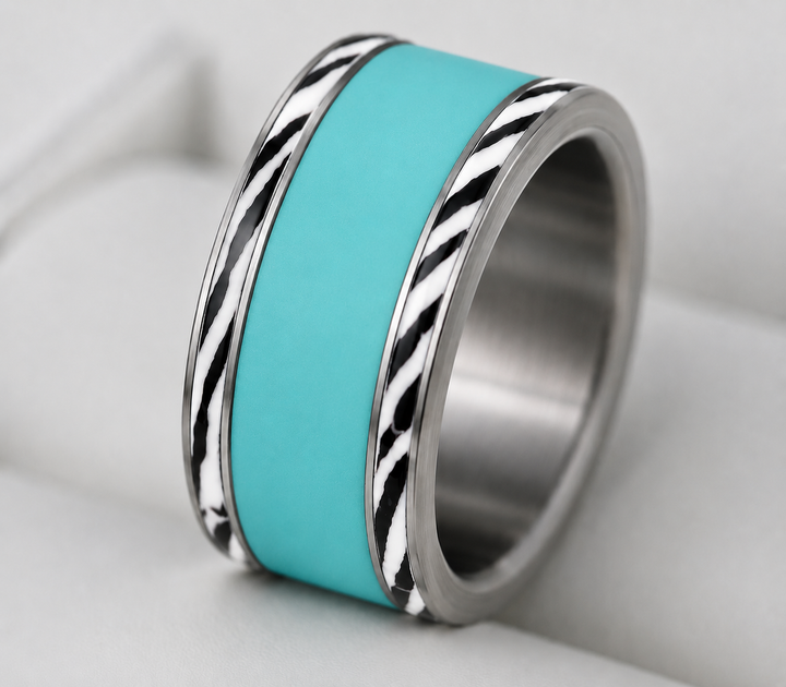 Base small "Base éclat zébré 🦓" en acier carrée pour bague mood interchangeable