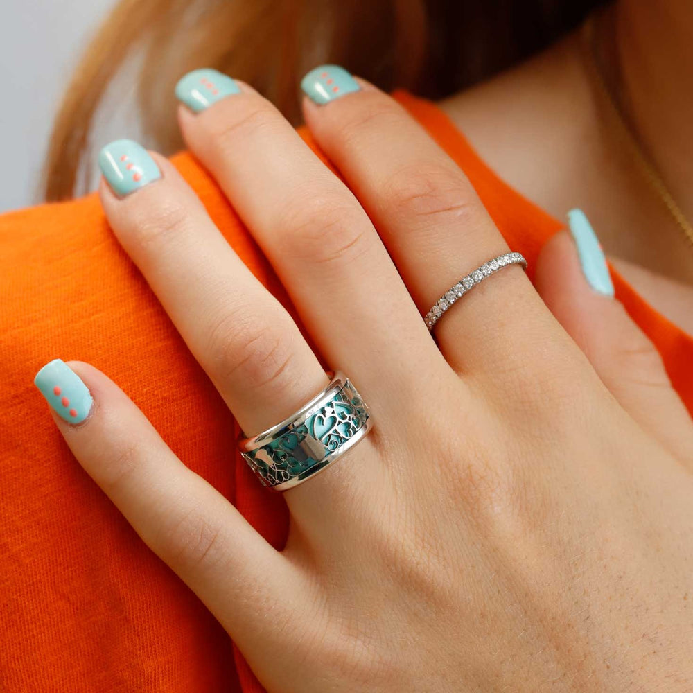 bijou acier femme élégant avec coeurs et couleurs bague interchangeable mood