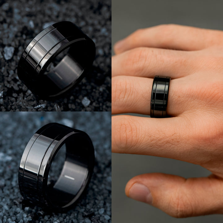 mood ring "Black Glass" in steel
