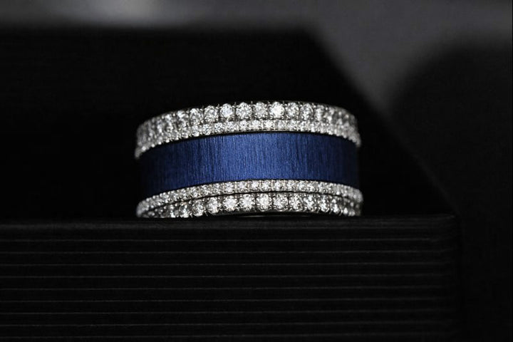 Anneau (deux tiers) en acier froissé bleu minéral pour bague mood interchangeable