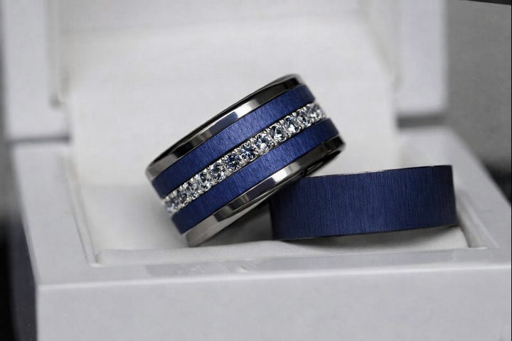 Anneau (addon) en acier froissé bleu minéral pour bague mood interchangeable