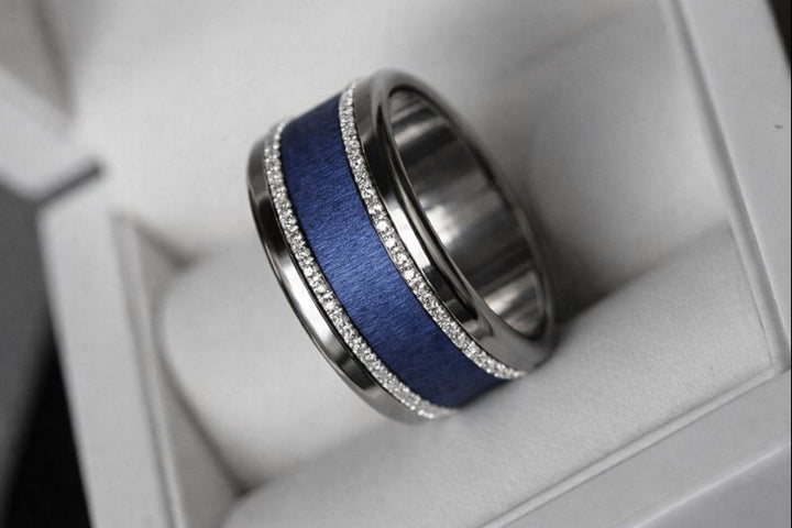 Anneau (deux tiers) en acier froissé bleu minéral pour bague mood interchangeable