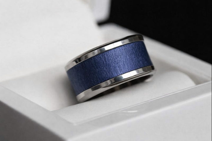 Anneau (addon) en acier froissé bleu minéral pour bague mood interchangeable
