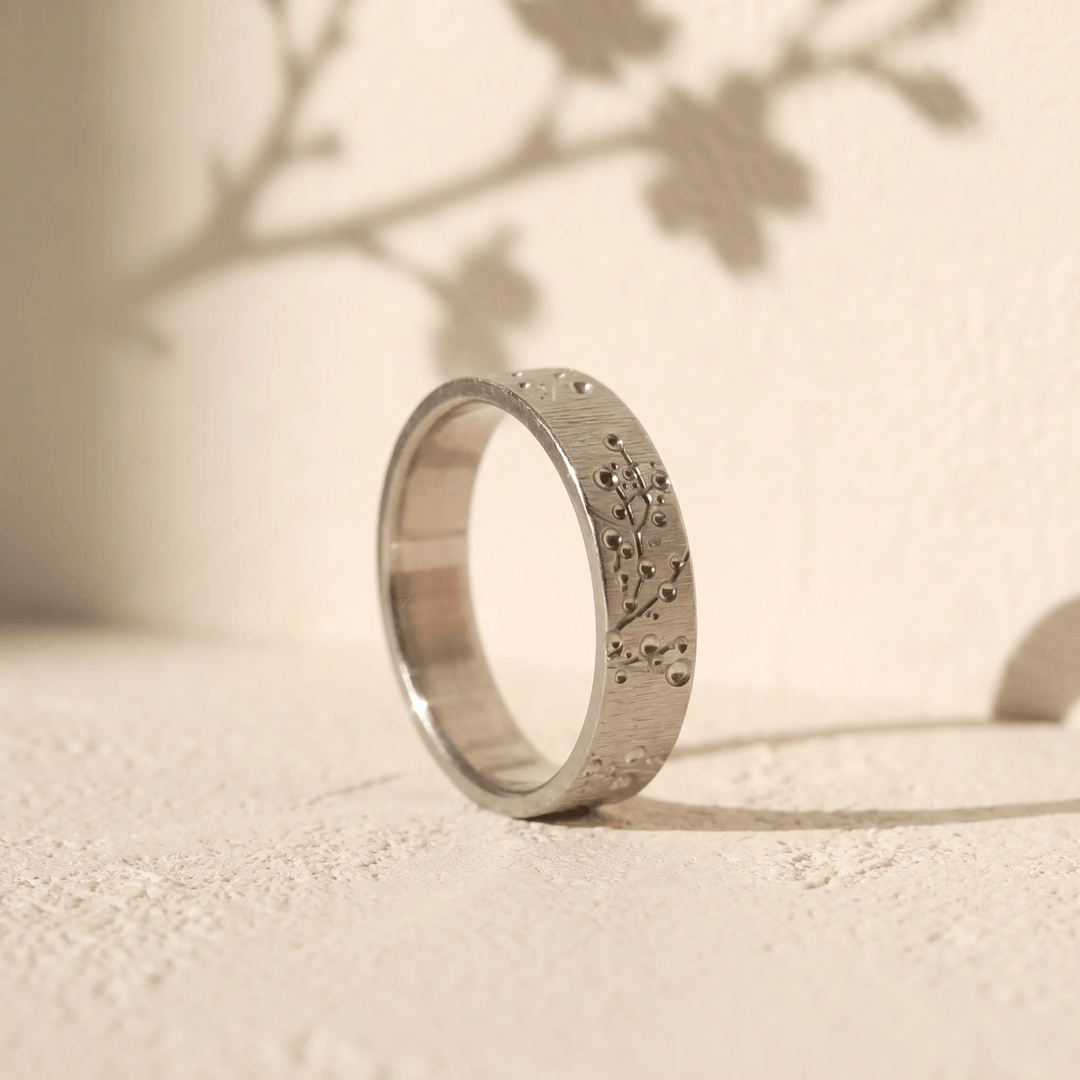 Innenring (2/3 Addon) „Blossom“ aus geknittertem Edelstahl für auswechselbaren mood Ring