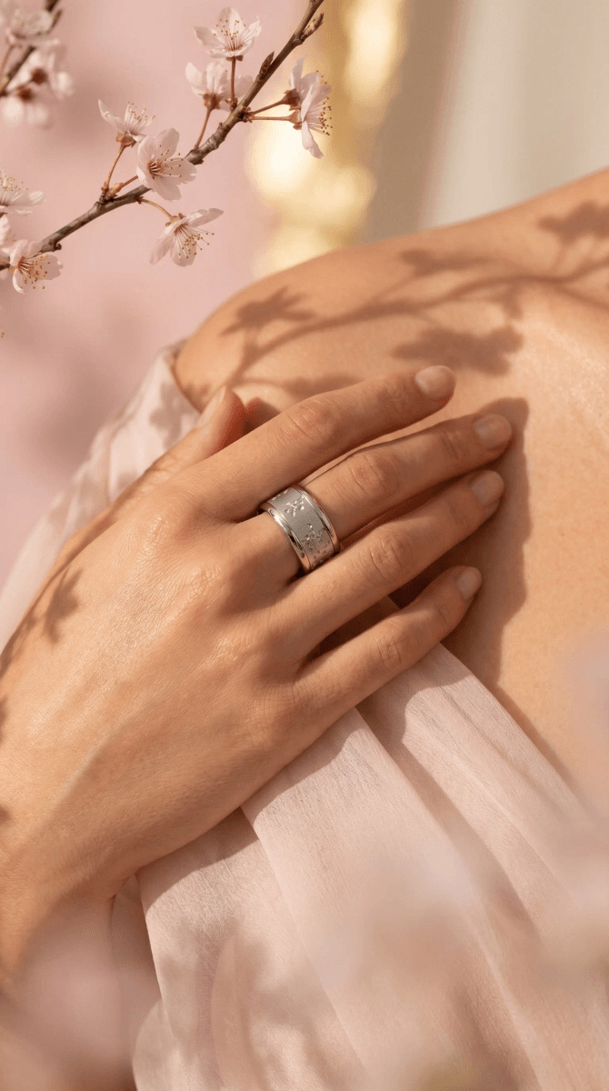 Innenring (Addon) „Blossom“ aus geknittertem Edelstahl für auswechselbaren mood Ring