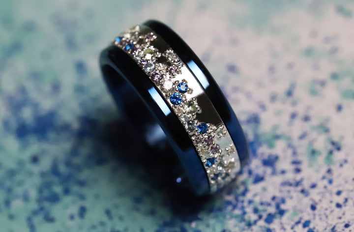 Anneau (deux tiers) "Willow glacé" en argent poli serti de zircons pour bague mood interchangeable