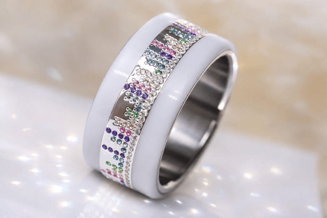 Anneau deux-tiers « Cadence » en argent 925 serti de zircons pastel pour bague mood interchangeable