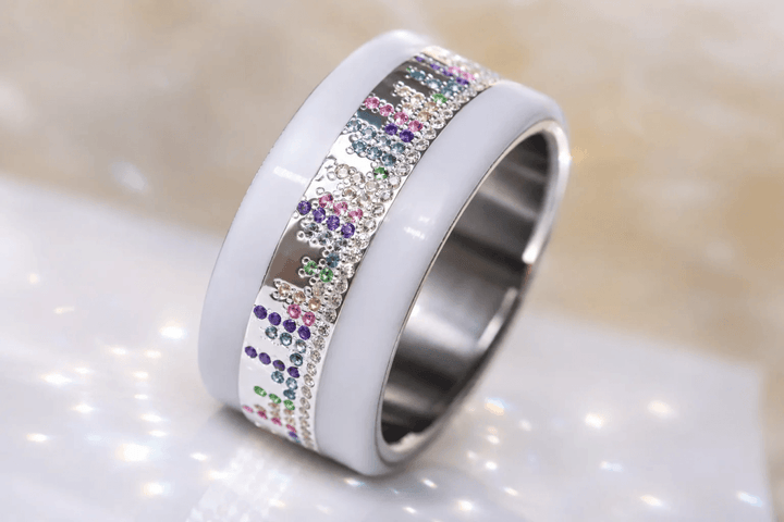 Anneau deux-tiers « Cadence » en argent 925 serti de zircons pastel pour bague mood interchangeable