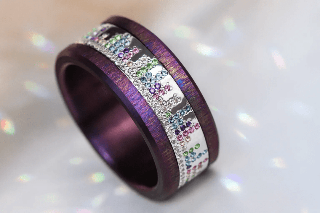 Anneau deux-tiers « Cadence » en argent 925 serti de zircons pastel pour bague mood interchangeable