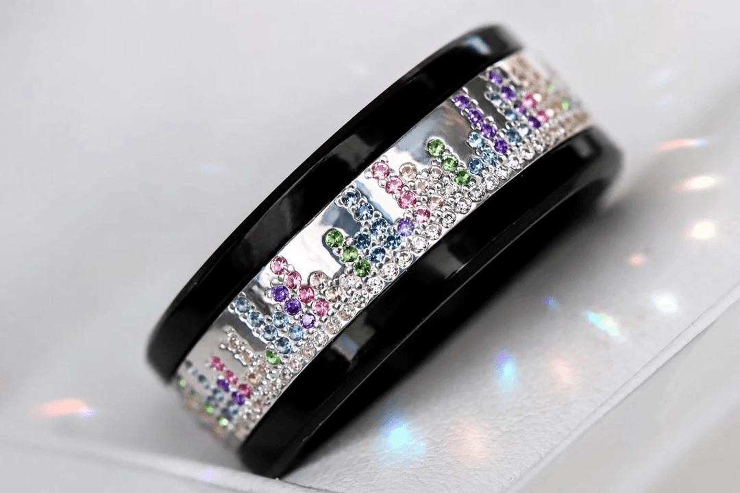 Anneau deux-tiers « Cadence » en argent 925 serti de zircons pastel pour bague mood interchangeable