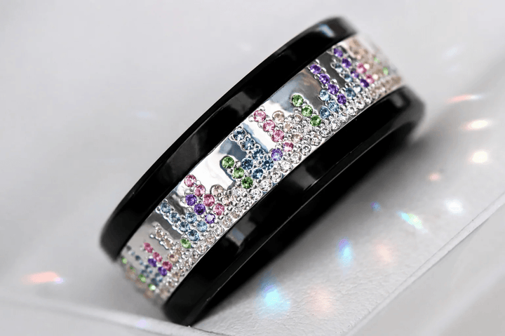 Anneau deux-tiers « Cadence » en argent 925 serti de zircons pastel pour bague mood interchangeable