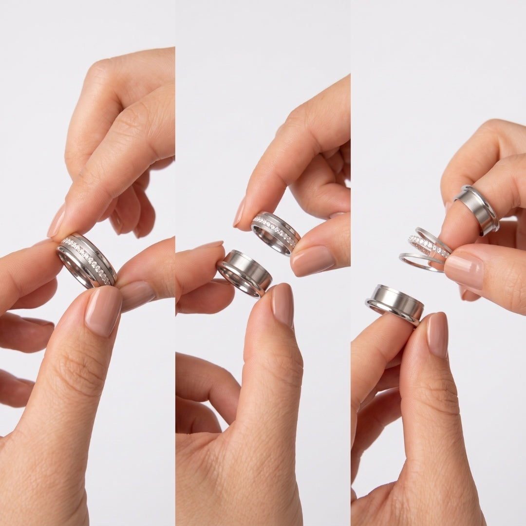 Bague mood "Chromaline" avec anneaux interchangeables - Set complet