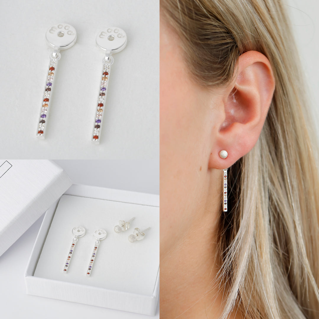 "Drop Aura d'automne " mood en argent 925 serti de zircons colorés (Bijou d'oreille)