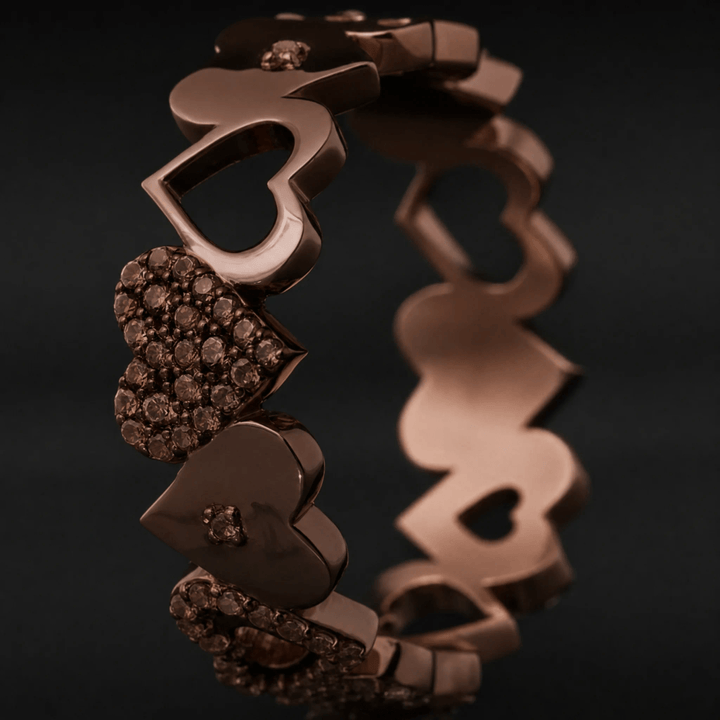 Anneau (addon) "🥥Coco - First Love" en argent et zircons (blanc / brun) pour bague mood interchangeable