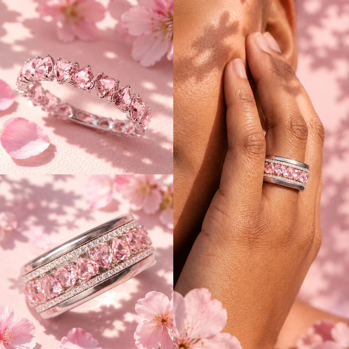 Innenring (2/3 Addon) „Auraheart Sakura“ aus 925er Silber mit korallenroten Zirkonia-Herzen