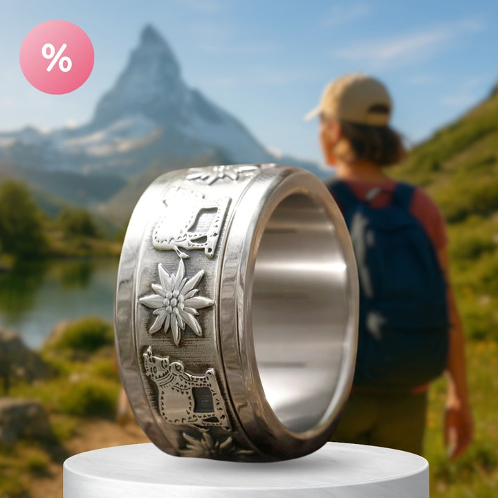 Alpenkühe und Edelweiss mood Ring – Schmuck aus Silber für Herren und Damen