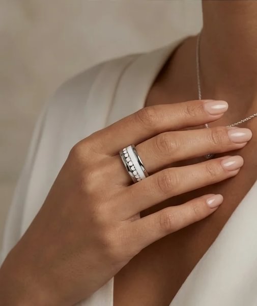 Interchangeable mood ring "Snowy hearts"  in 925 silver with zirconia and interchangeable color