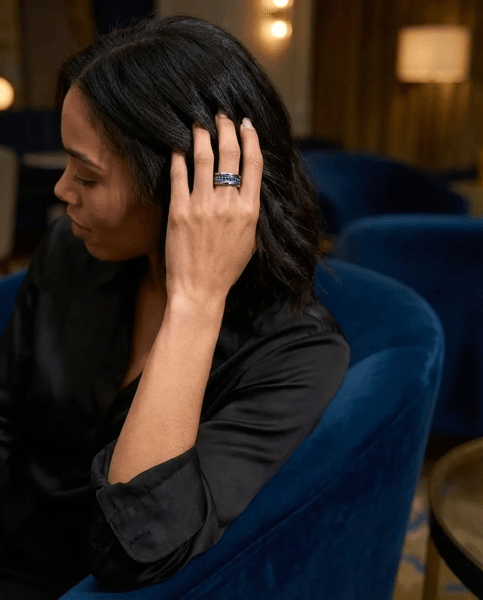 Bague mood en argent 925 et zircons "Lune Polaire" avec couleur interchangeable