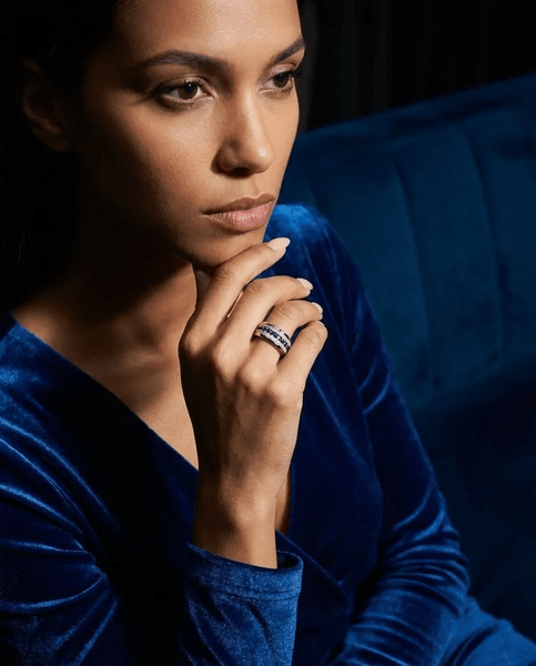 Bague mood en argent 925 et zircons "Lune Polaire" avec couleur interchangeable