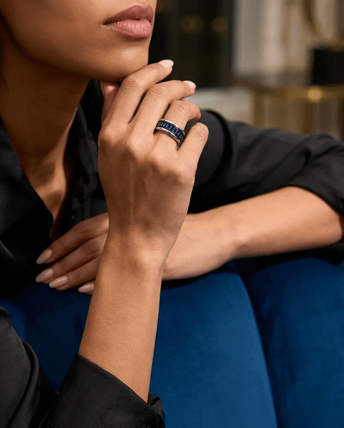 Bague mood en argent 925 et zircons "Lune Polaire" avec couleur interchangeable