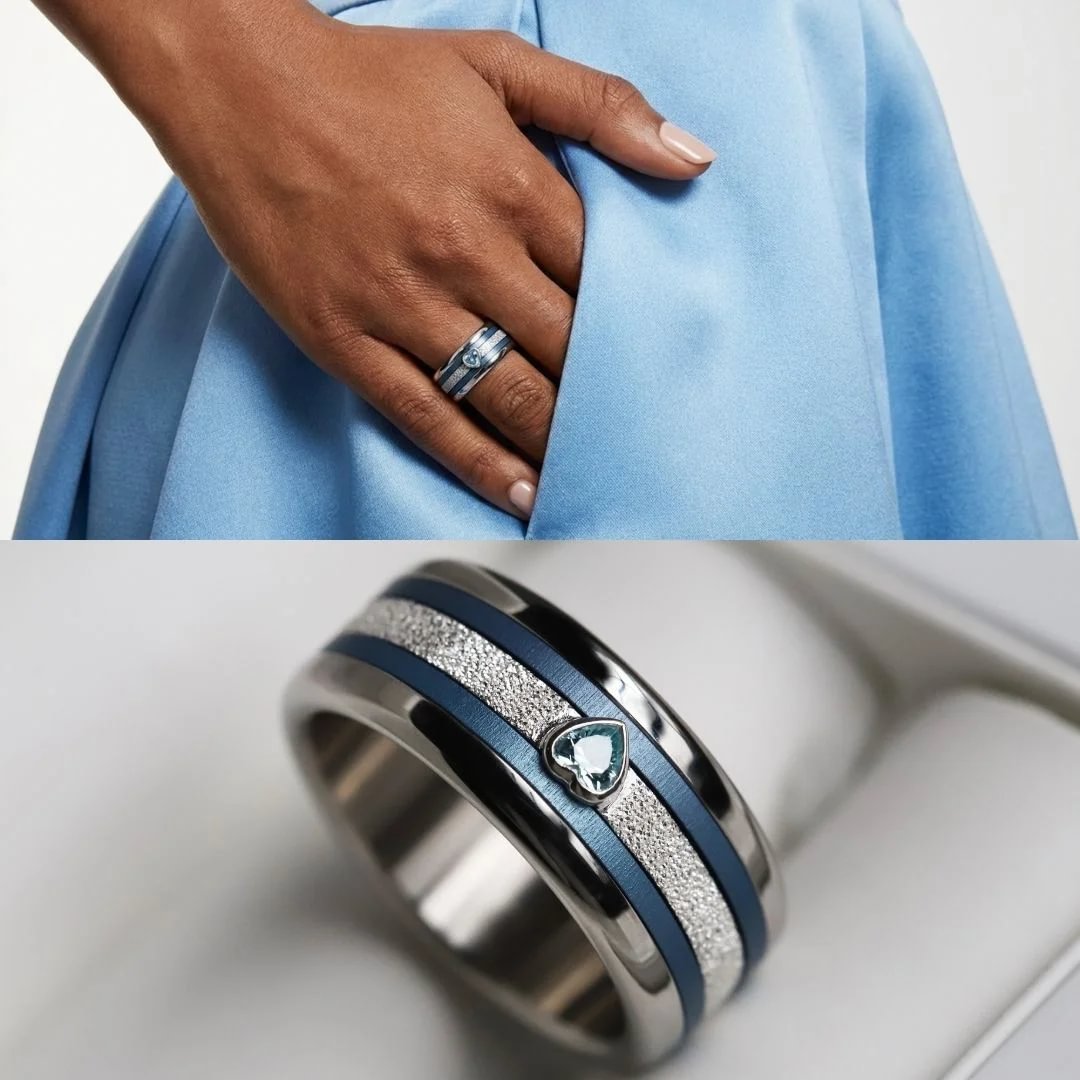 Interchangeable mood ring "Ocean heart"  in 925 silver with zirconia and interchangeable color