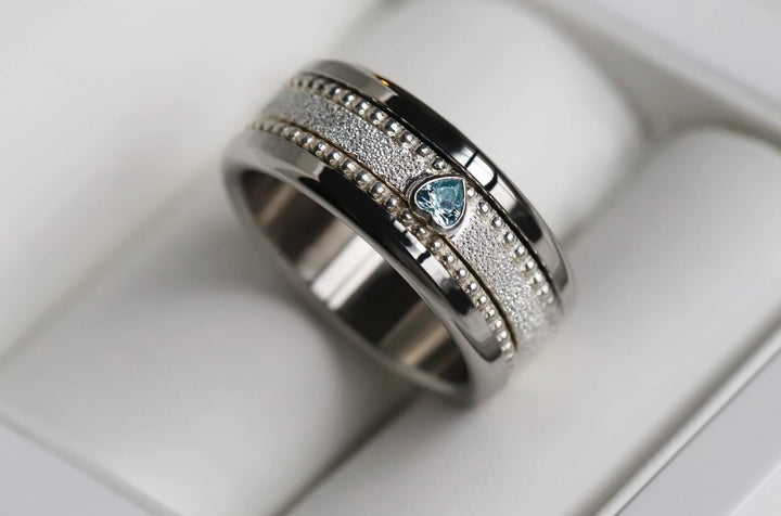 Interchangeable mood ring "Ocean heart"  in 925 silver with zirconia and interchangeable color