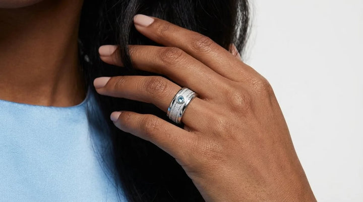 Interchangeable mood ring "Ocean heart"  in 925 silver with zirconia and interchangeable color