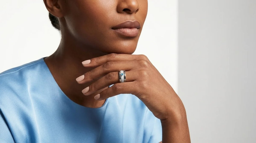 Interchangeable mood ring "Ocean heart"  in 925 silver with zirconia and interchangeable color