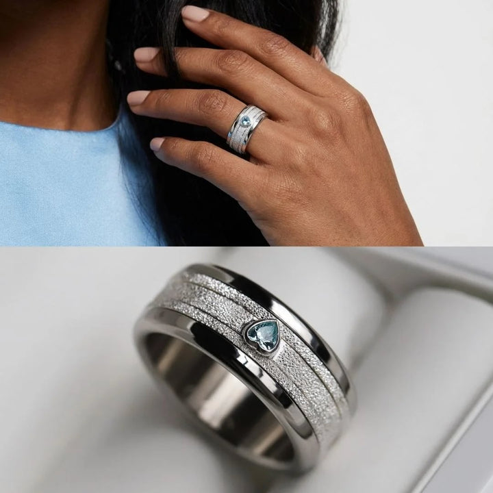 Interchangeable mood ring "Ocean heart"  in 925 silver with zirconia and interchangeable color