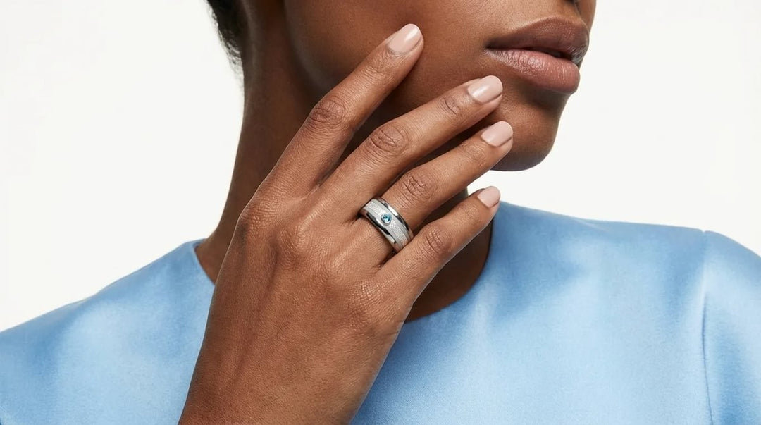 Interchangeable mood ring "Ocean heart"  in 925 silver with zirconia and interchangeable color