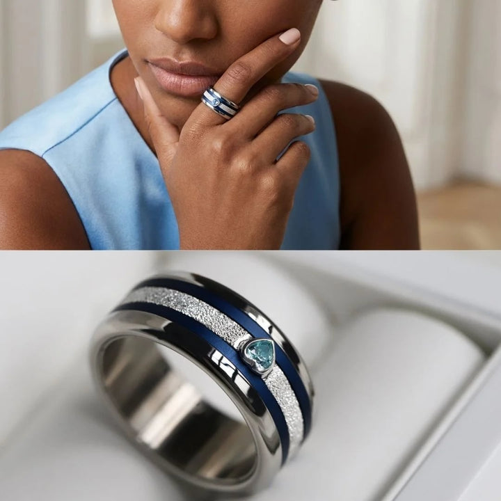 Interchangeable mood ring "Ocean heart"  in 925 silver with zirconia and interchangeable color