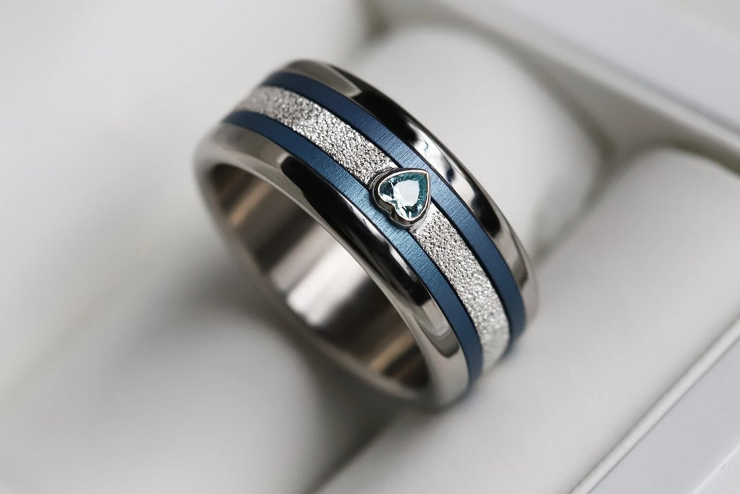 Interchangeable mood ring "Ocean heart"  in 925 silver with zirconia and interchangeable color