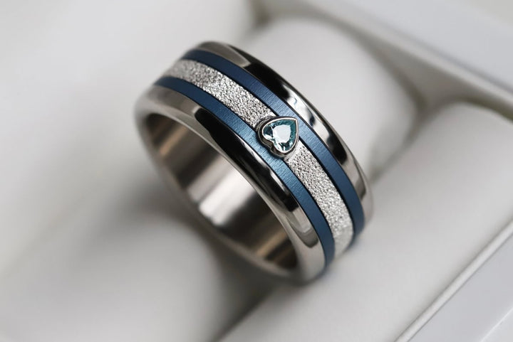 Interchangeable mood ring "Ocean heart"  in 925 silver with zirconia and interchangeable color