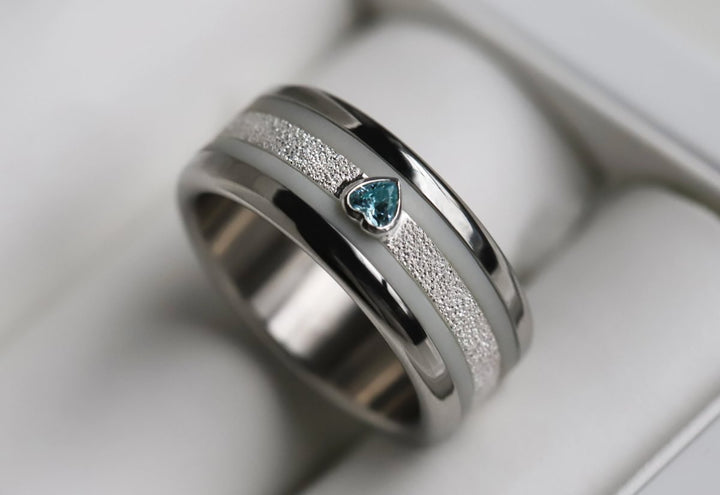 Interchangeable mood ring "Ocean heart"  in 925 silver with zirconia and interchangeable color