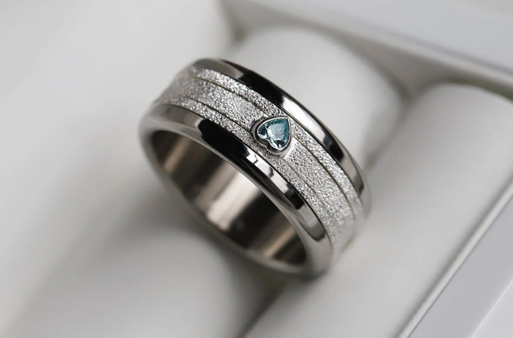 Interchangeable mood ring "Ocean heart"  in 925 silver with zirconia and interchangeable color