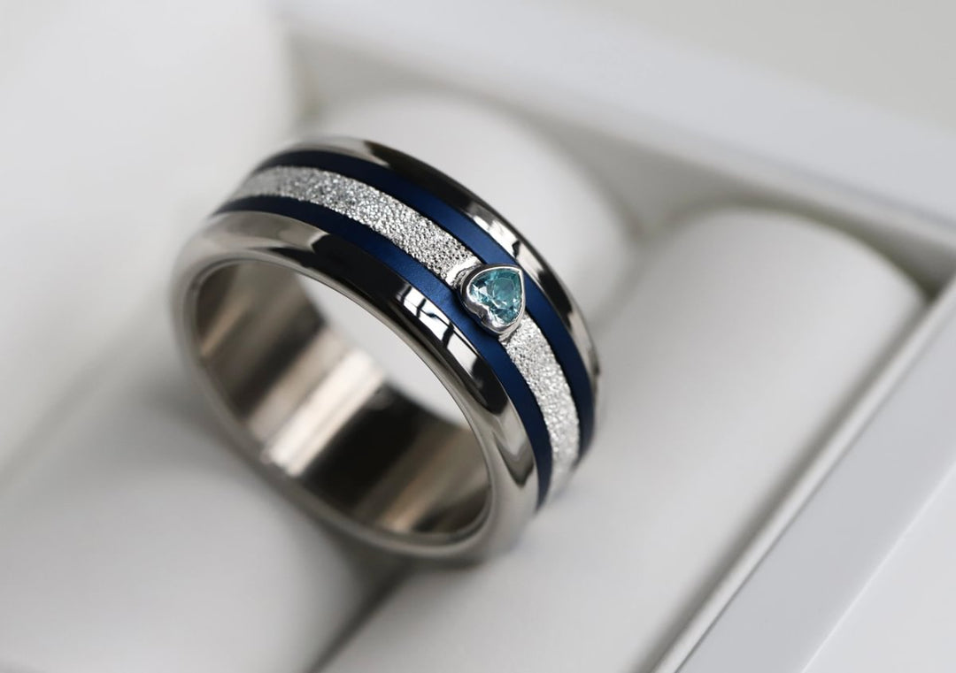 Interchangeable mood ring "Ocean heart"  in 925 silver with zirconia and interchangeable color