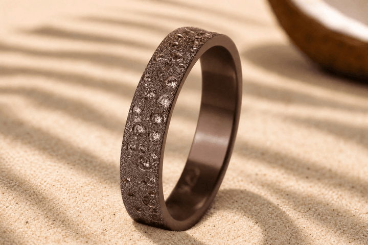 Anneau (deux tiers) "🥥Coco - Willow" en argent glitter et zircons bruns chocolat pour bague mood interchangeable
