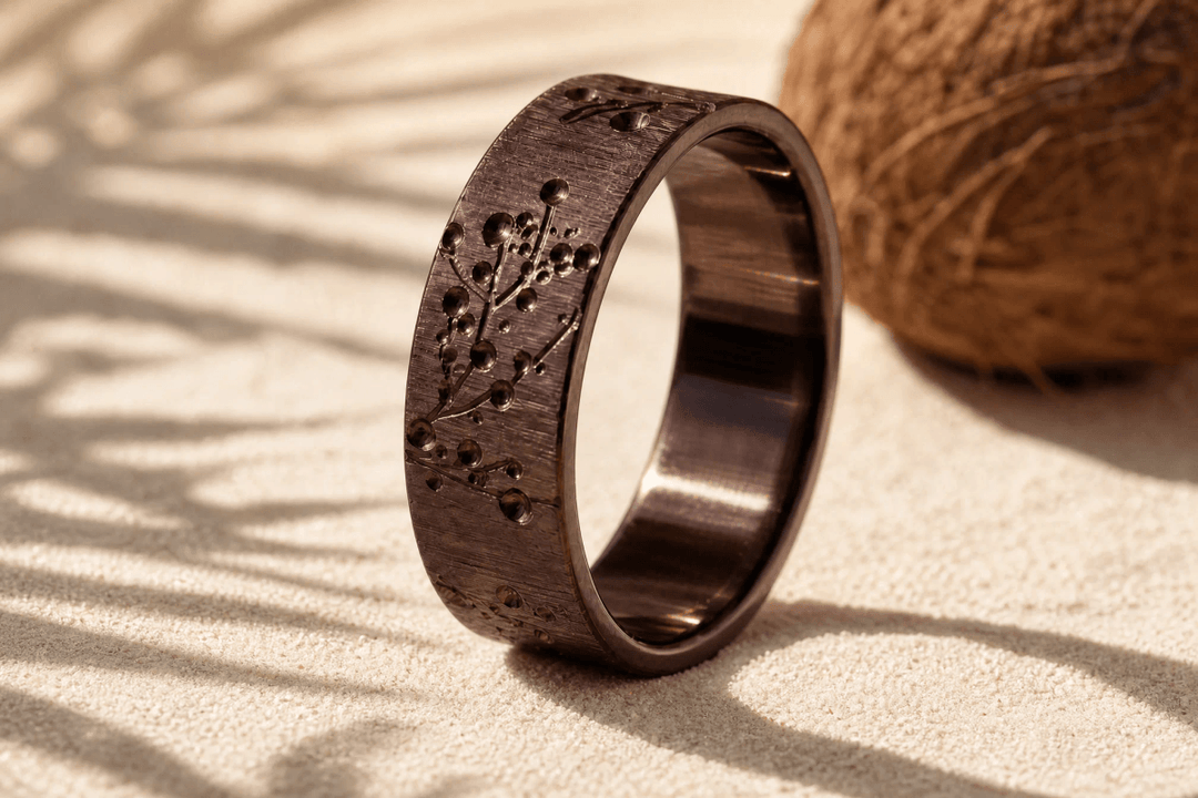 Anneau (deux tiers) "🥥Coco - Blossom" en acier froissé pour bague mood interchangeable
