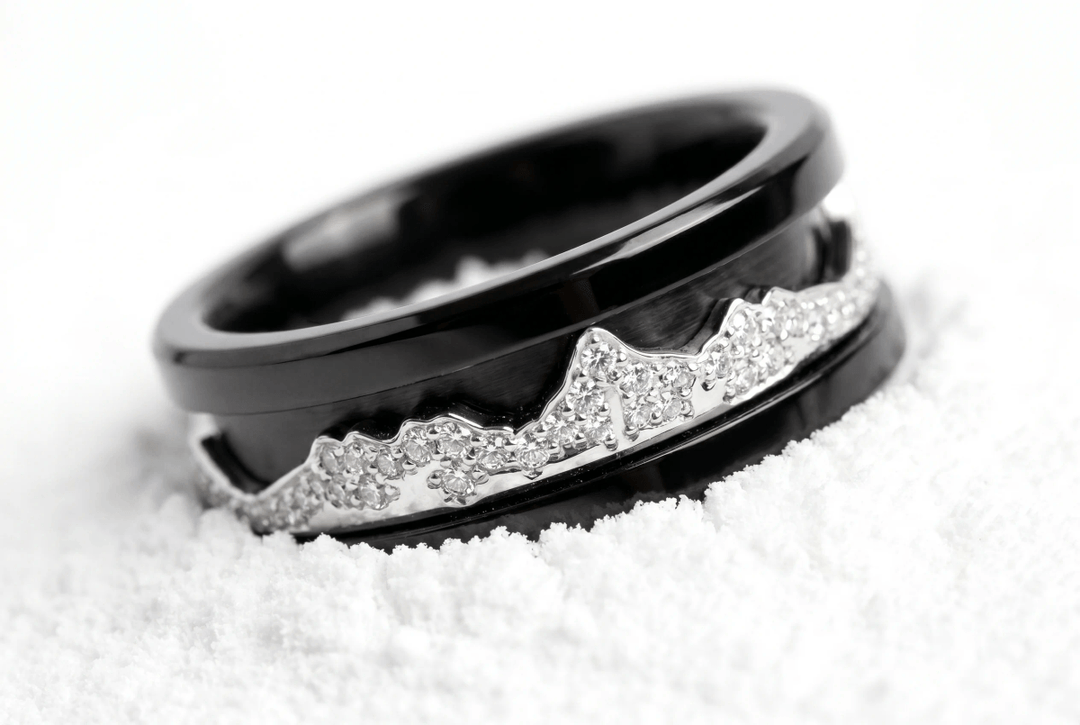 🗻 💎 Anneau (deux tiers) "Dents d'argent" en argent poli pour bague mood interchangeable