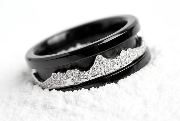 🗻 💎 Anneau (deux tiers) "Dents d'argent" en argent poli pour bague mood interchangeable