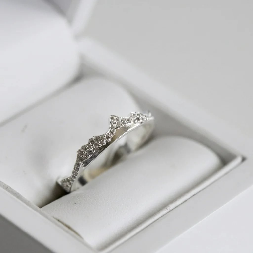 🗻 💎 Anneau (deux tiers) "Dents d'argent" en argent poli pour bague mood interchangeable