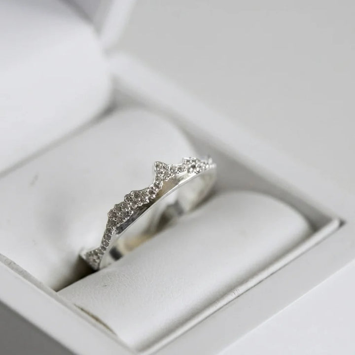 🗻 💎 Anneau (deux tiers) "Dents d'argent" en argent poli pour bague mood interchangeable