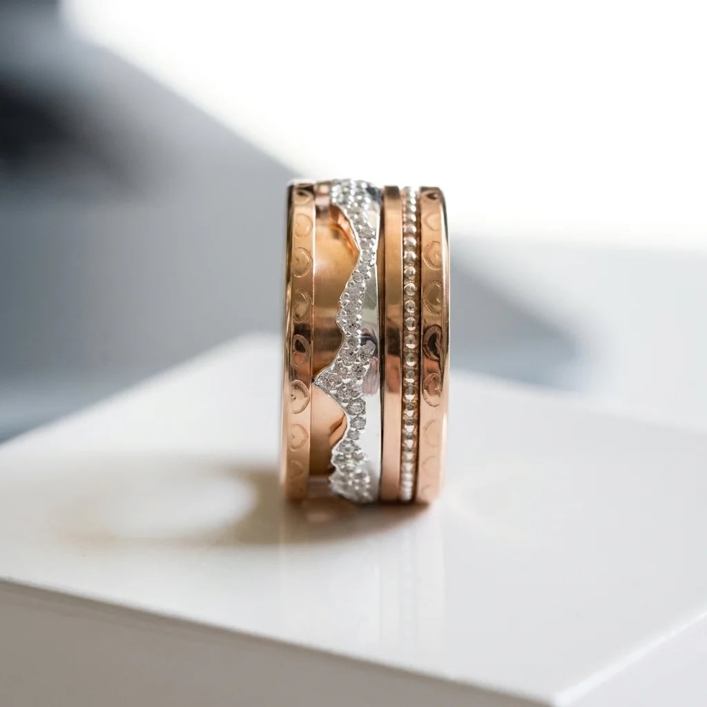 🗻 💎 Anneau (deux tiers) "Dents d'argent" en argent poli pour bague mood interchangeable