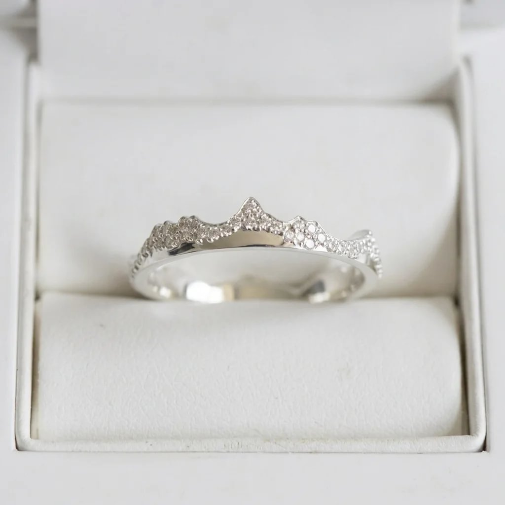 🗻 💎 Anneau (deux tiers) "Dents d'argent" en argent poli pour bague mood interchangeable