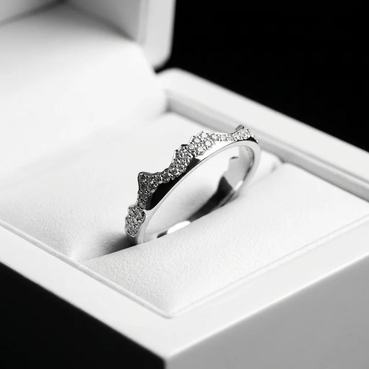 🗻 💎 Anneau (deux tiers) "Dents d'argent" en argent poli pour bague mood interchangeable