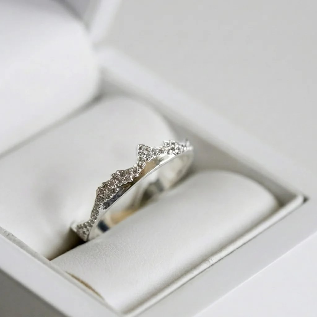 🗻 💎 Anneau (deux tiers) "Dents d'argent" en argent poli pour bague mood interchangeable